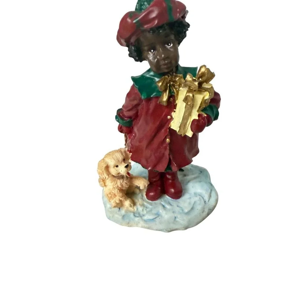 Unbranded Christmas Girl Figurine Holiday Decor Small Red Green Gold Gift Dog